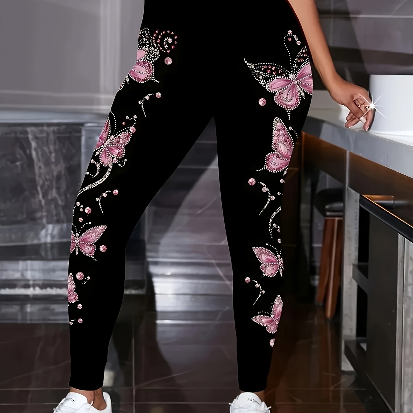 Plus Size, Women's Plus Size Elegant Print Leggings