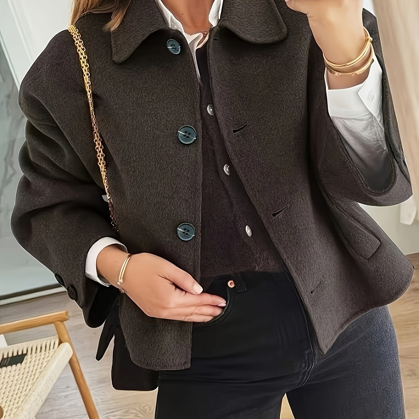 TEMU Women's Vintage Loose Casual Lapel Long Sleeve Single-button Jacket Coat Ll168