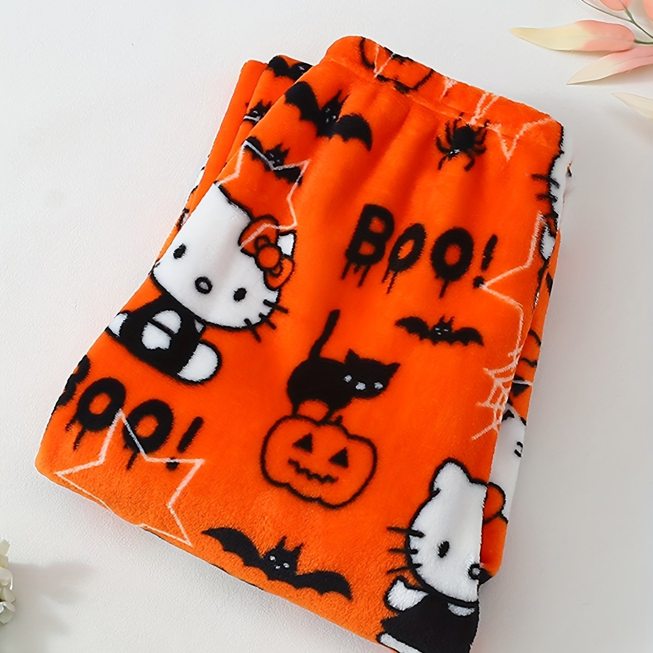 Image of Hello Kitty Plus Size Autumn/winter Fleece-lined Thickened Warm Printed Casual Long Pajama Pants