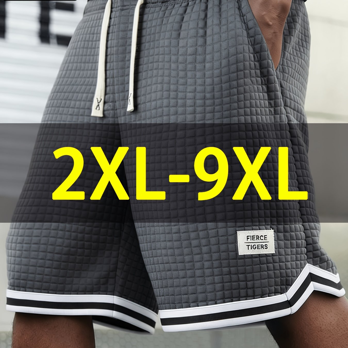 TEMU Plus Size Men's Shorts, Summer Casual Plaid Shorts, Super Plus Size Men's Bermuda Shorts 2xl-9xl, Loose Fit, Drawstring And Pockets, Jacquard