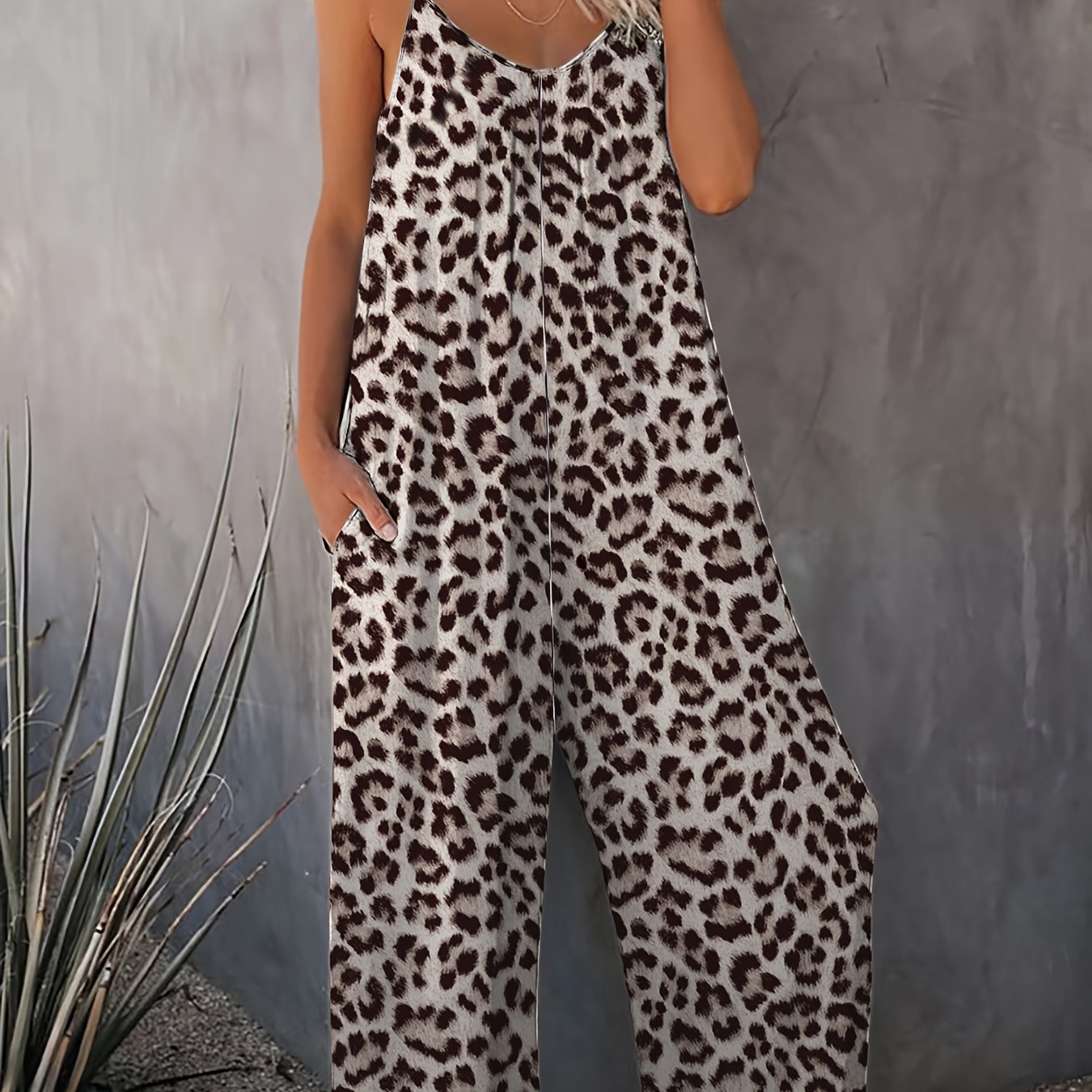E-shop Neuer sommerlicher lässiger ärmelloser Damen-Overall mit Leopardenmuster, lockerer Passform mit Spaghettiträgern