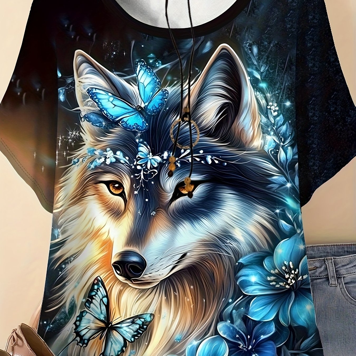 TEMU Plus Size Damen Sommer T-Shirt – Übergroße Kurzarm-Bluse mit Rundhalsausschnitt süßem Tierprint – Bequemes Casual Sommer-Oberteil für heißes