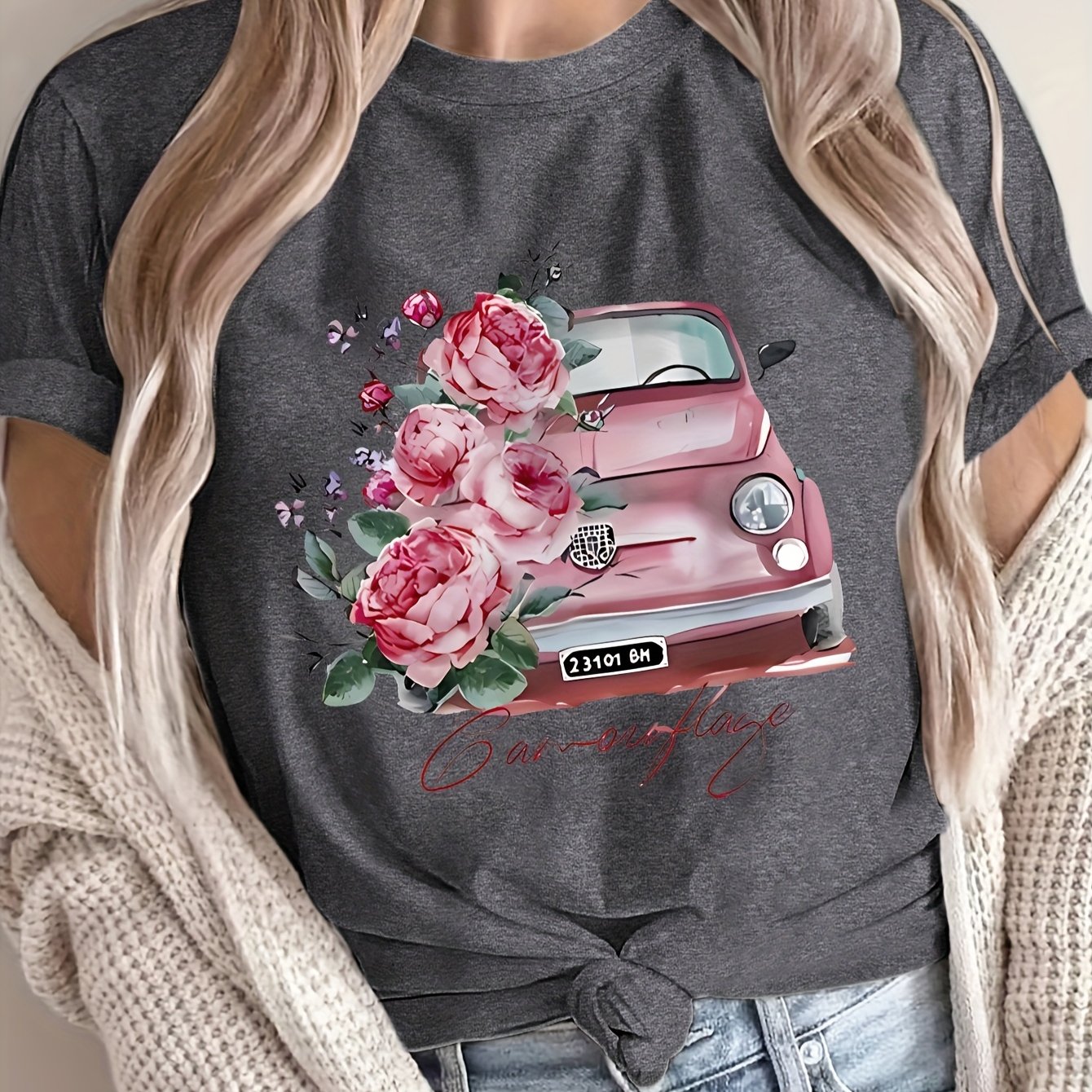 TEMU Graphic Print T-shirt, Short Sleeve Crew Neck Casual Top, Women's Clothing