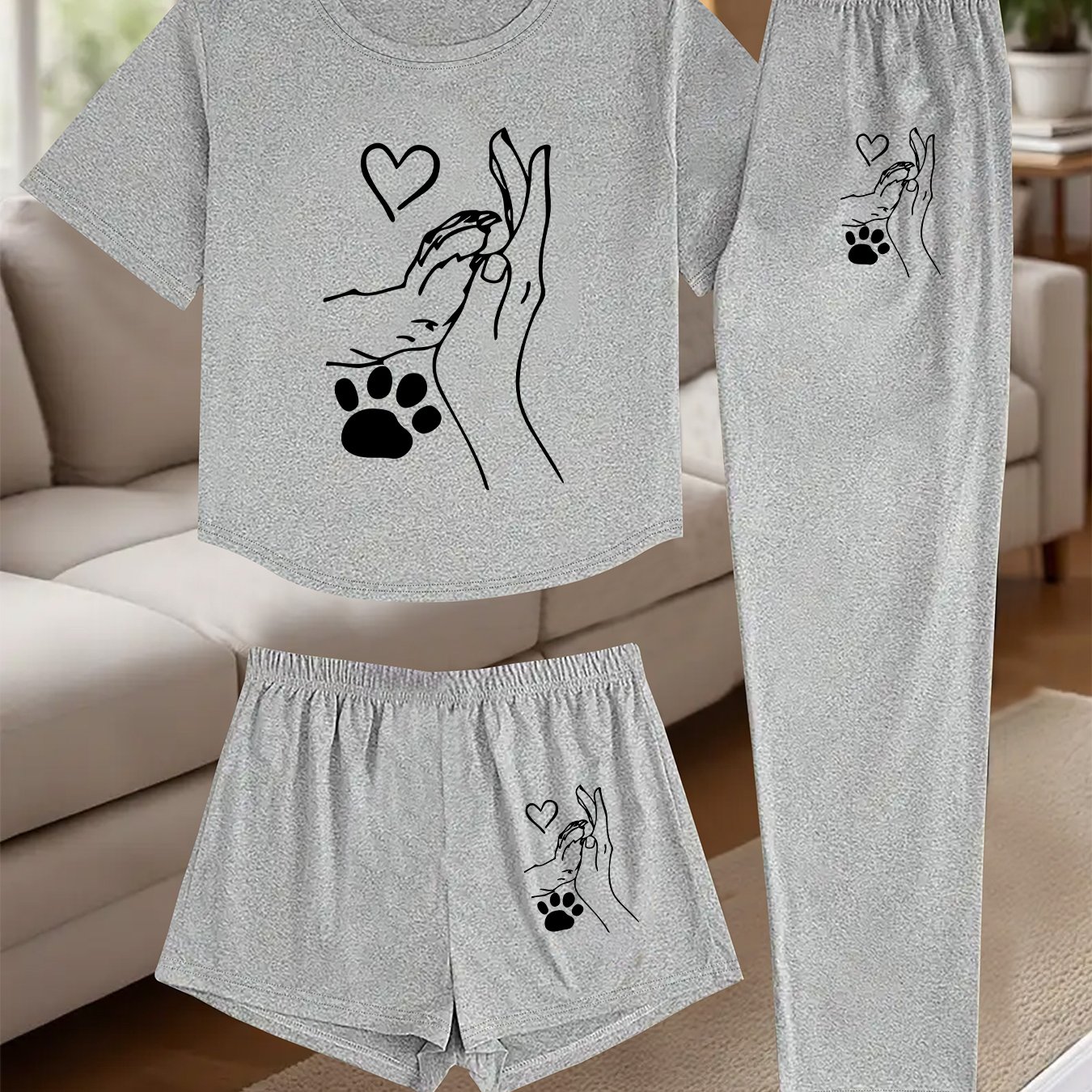 TEMU (regular 1002# Set) Women's 3pcs Set, Printed Design Women's Set, Comfortable Clothing