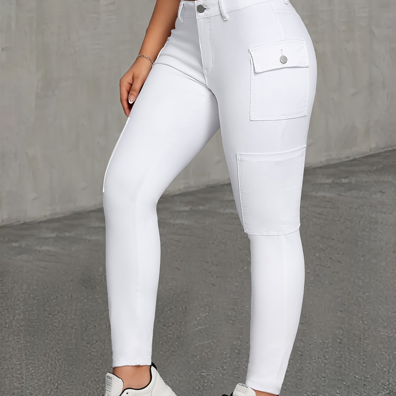 Fashionable Versatile White High-waisted Stretch Slim-fit Skinny Women's Denim Pants