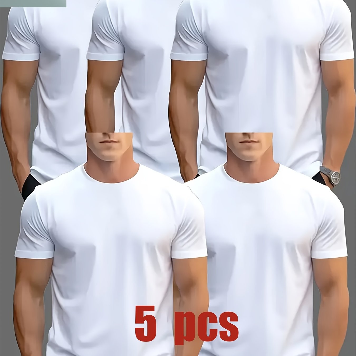 TEMU [quick Dry T-shirt] 5pcs Quick Dry Breathable Men' T-shirt - Round Neck-heavy Cotton Short Sleeves, Lightweight Summer Sports Top, Suitable For