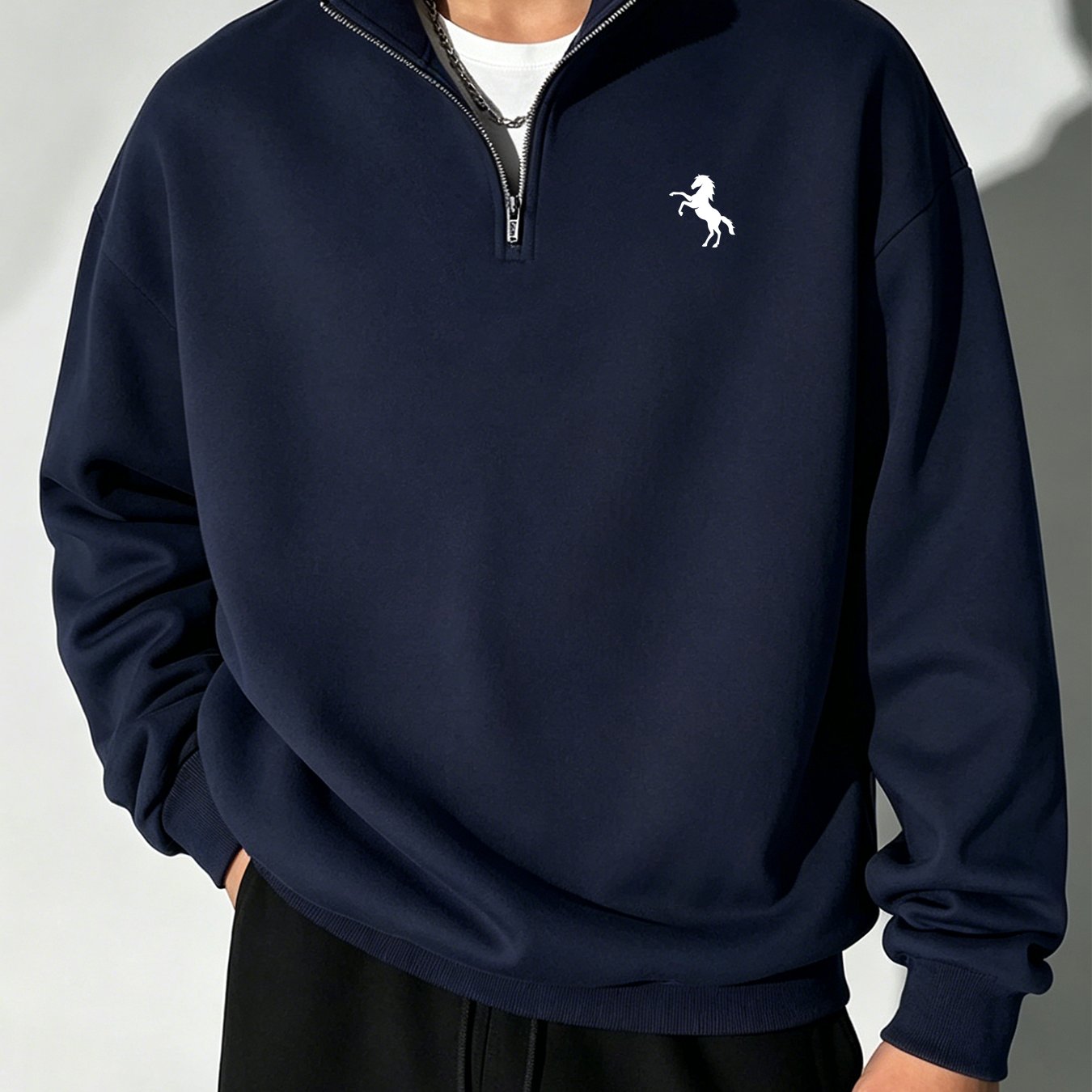 TEMU Men's Half-zip Sweatshirt, Print Stand-collar Sweatshirt, Casual Long Sleeve Fleece Stand-collar Sweatshirt (unisex), Autumn Essentials Winter