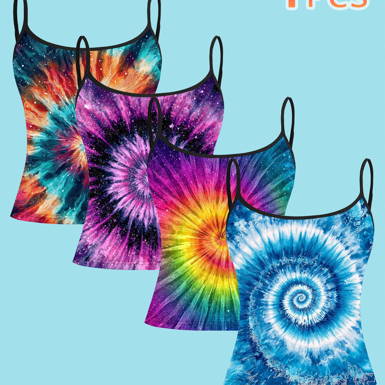 TEMU [4-pack] Bohemian Tie-dye Starry Women's Cami Top, Bohemian