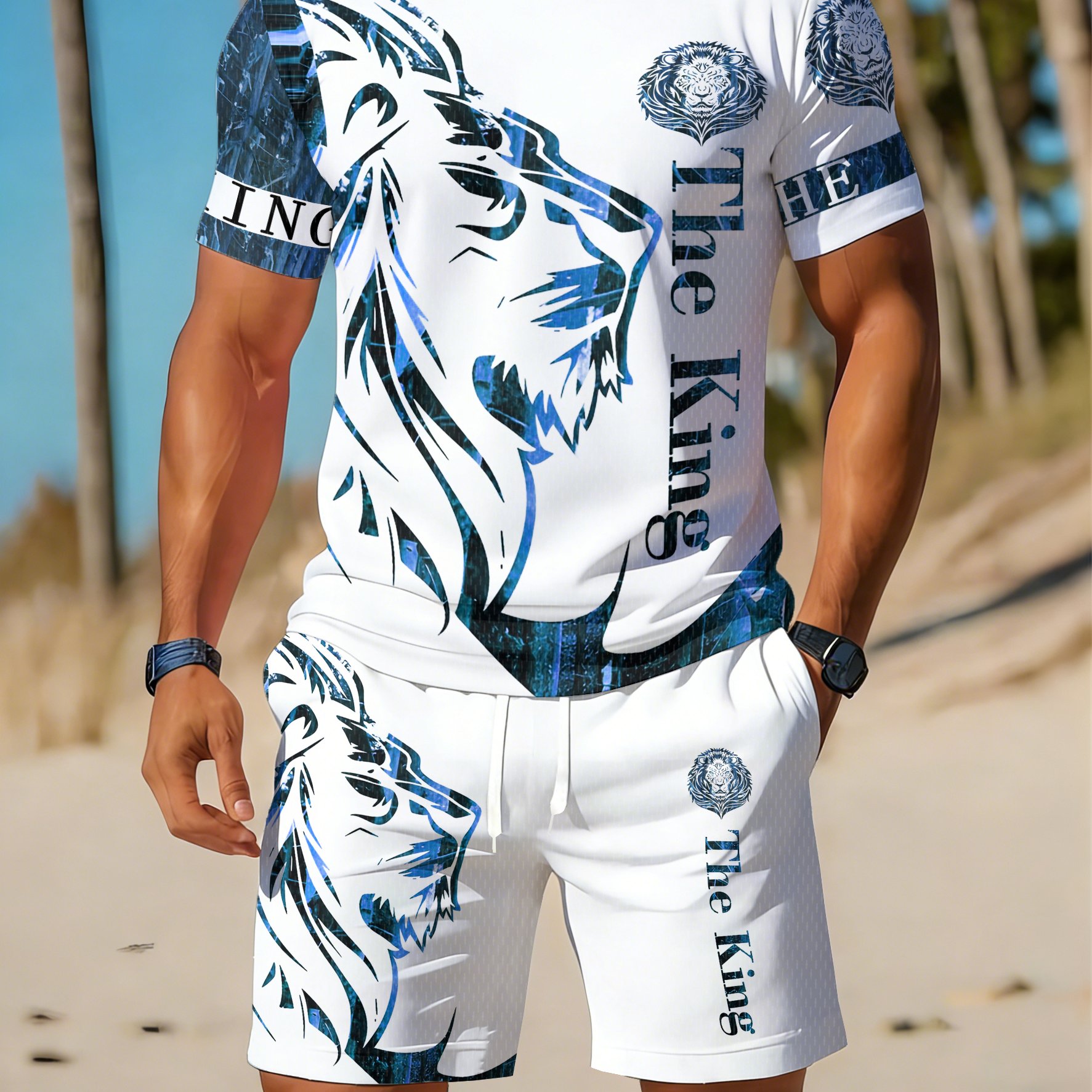 TEMU Men's Summer Casual Sportswear Set Featuring A Breathable Round-neck T-shirt And Shorts With