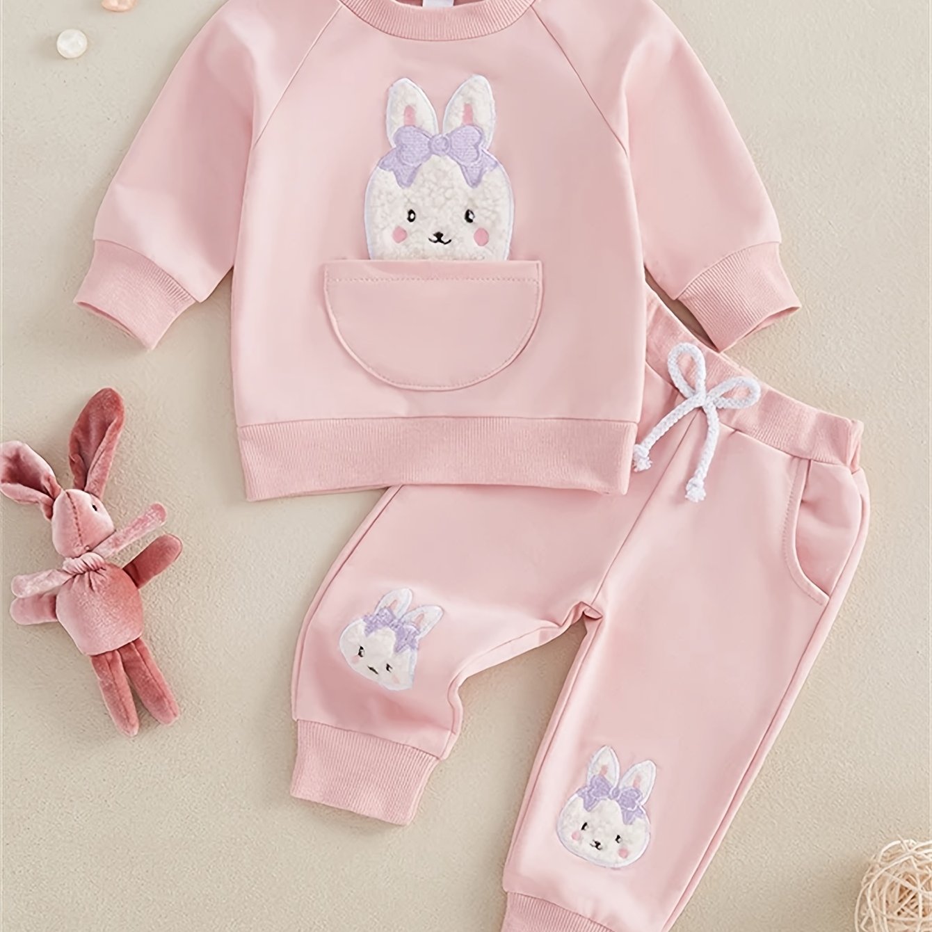 Image of Baby Girl Casual Round Neck Embroidered Long Sleeve Top And Tied Foot Long Pants Set, For Outdoor
