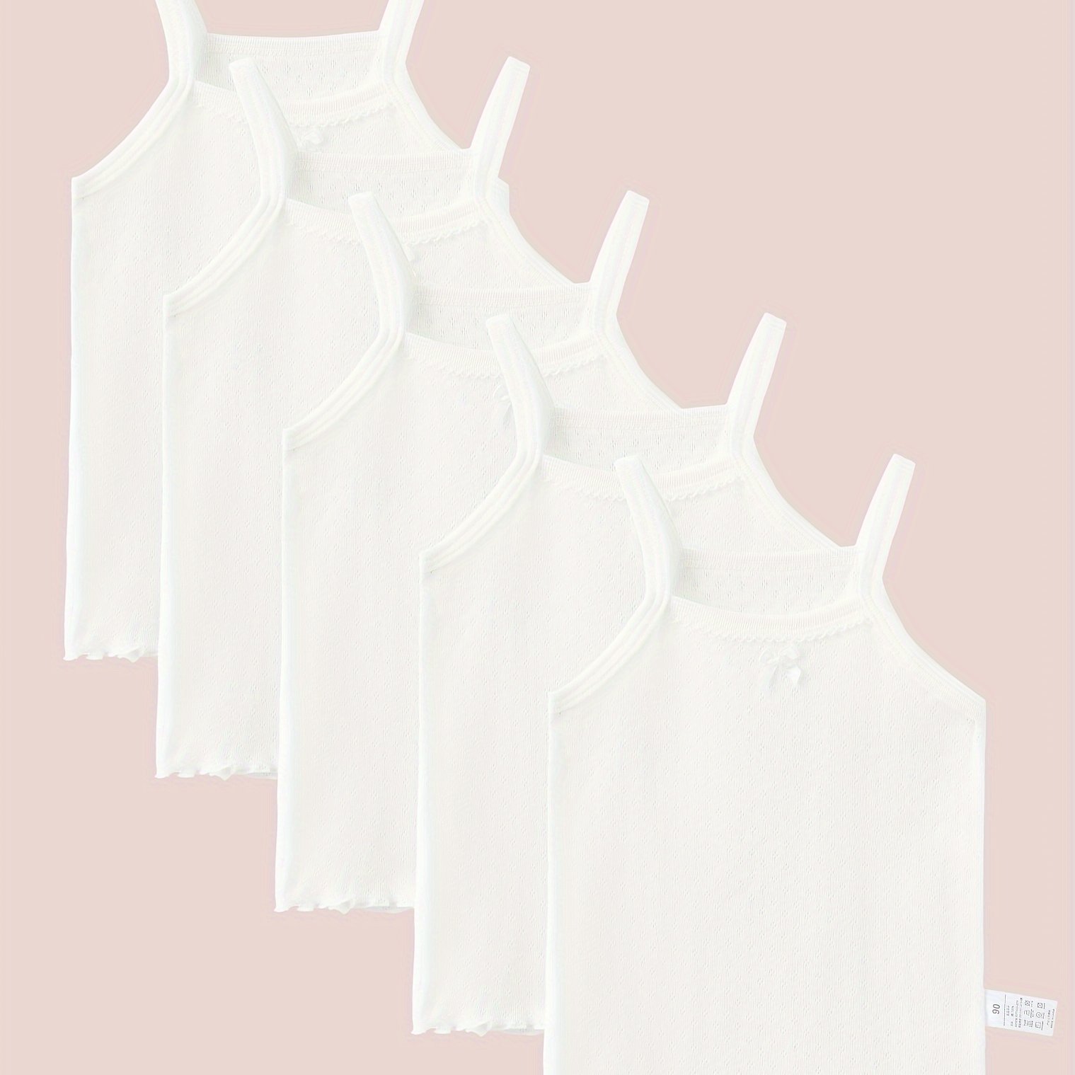 5pcs Girls' Camisole Tank Tops With Breathable Eyelet Fabric