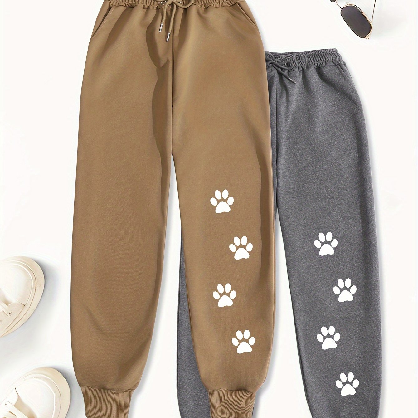 Pantalon Jogging Femme Taille Haute Décontracté Avec Poches - Pantalon Sport Et Détente