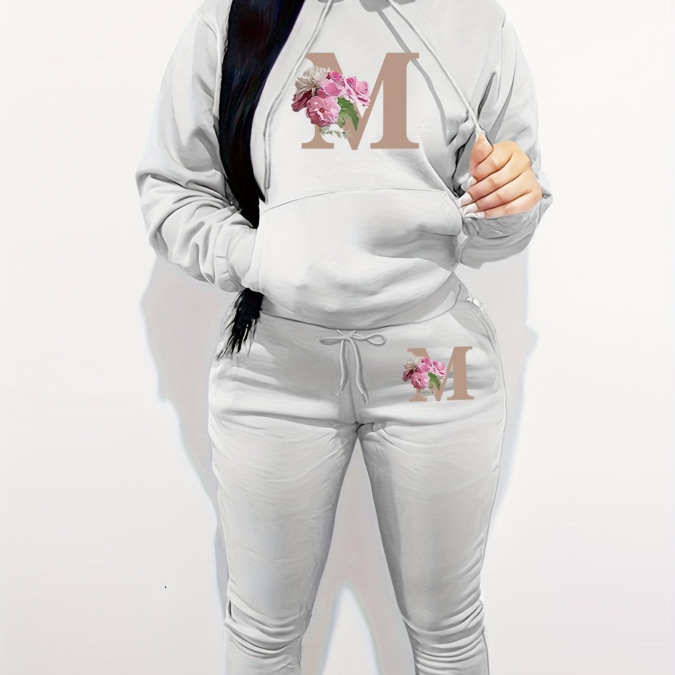 TEMU Women's Clothing Featuring A Two-piece Set With A Hoodie And Pants, Designed With Letter Prints