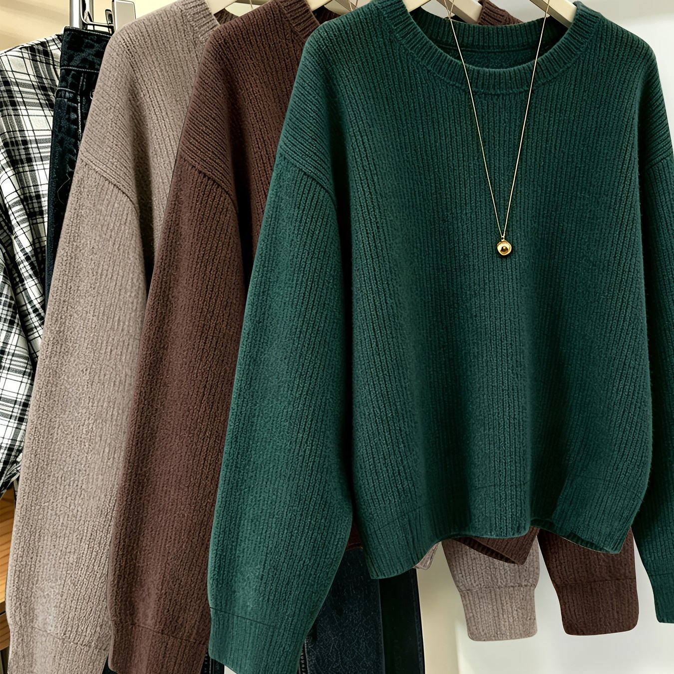 TEMU 3pcs Combination Soft And Warm Top, Women's Round Neck Top For Autumn And Winter, Daily Casual Wear, Machine Washable, Fashionable Autumn And