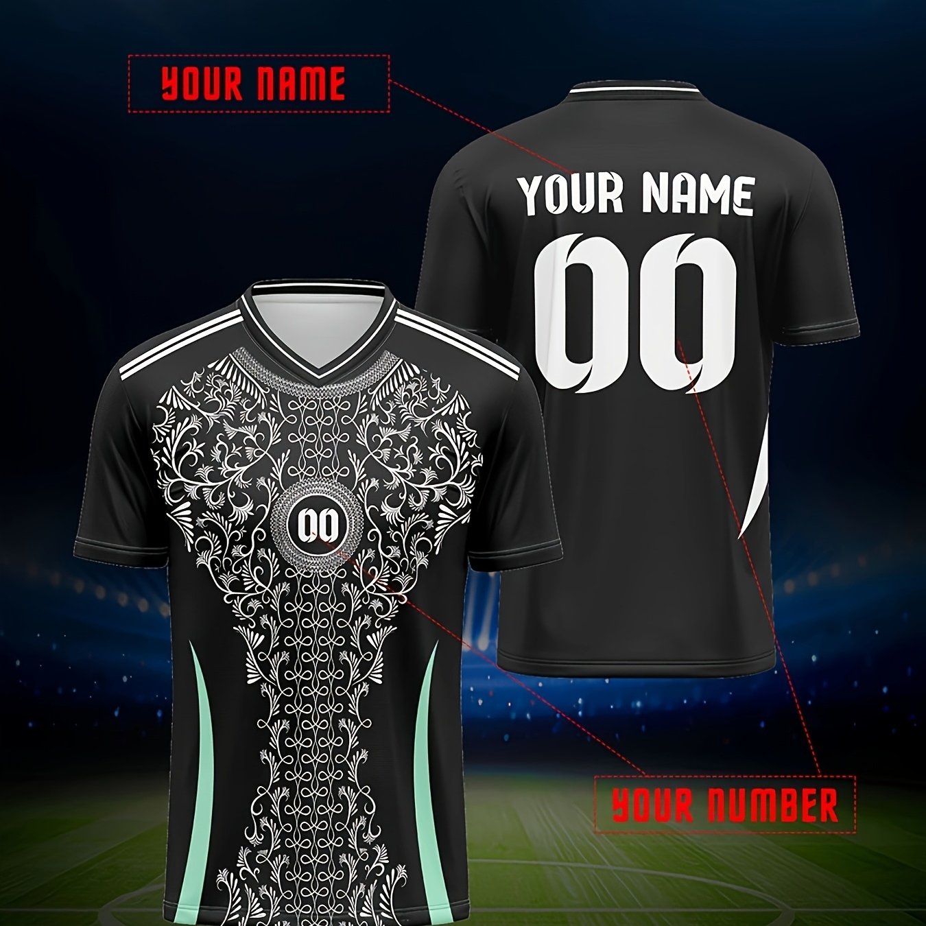 TEMU Maillot de Football Personnalisé Algérie avec Nom et Numéro - Combinaison V-Neck Sur Mesure, Lavable en Machine, Idéal pour Entraînements,