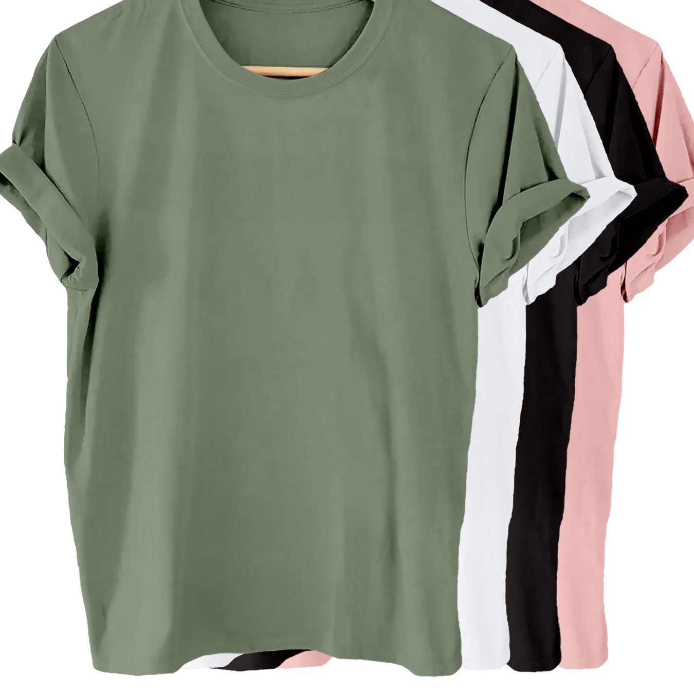 4pcs Solid T-shirt, Short Sleeve Crew Neck Casual Top For Summer & Spring, Women's Clothing