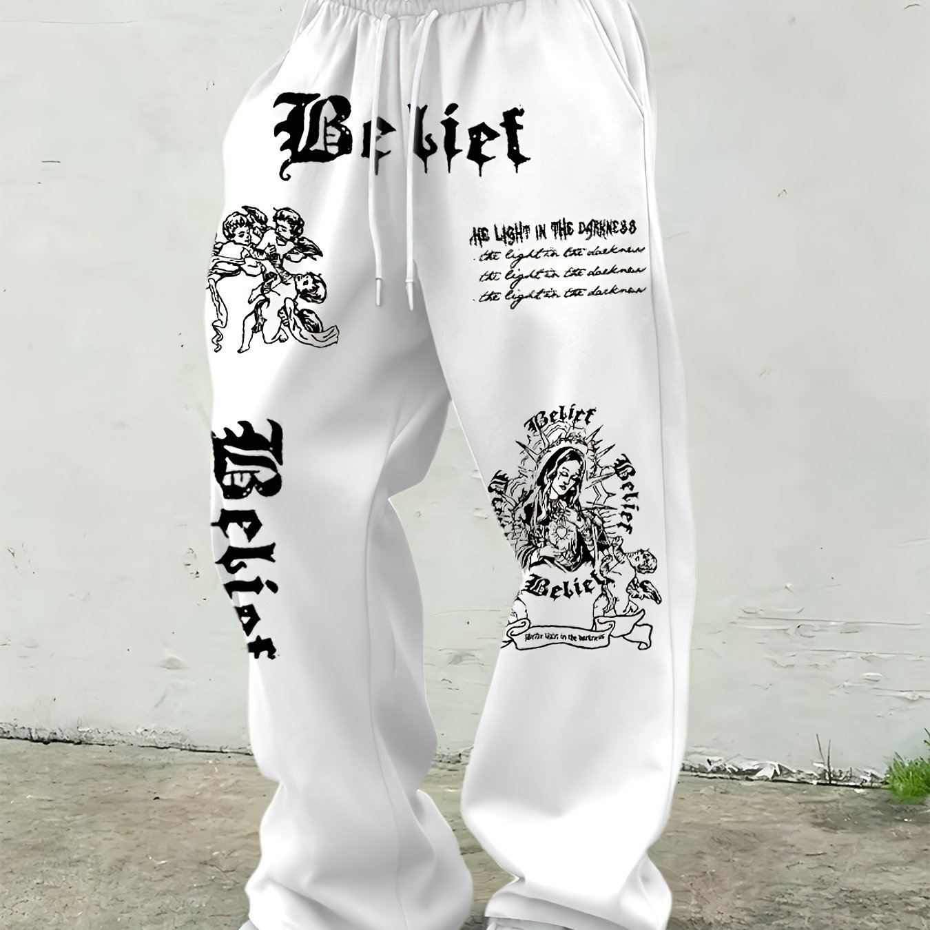TEMU Men's Versatile Solid Color Drawstring Loose Casual Sports Long Pants, Suitable For Outdoor And And Autumn