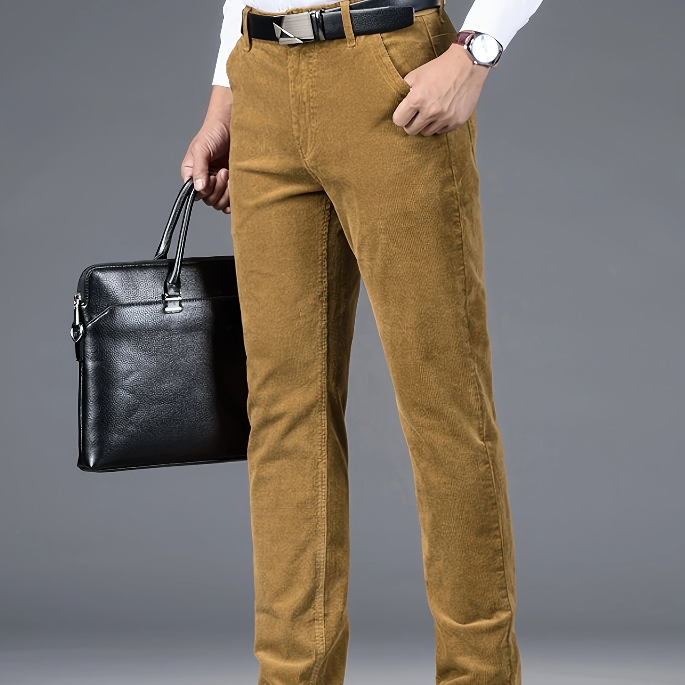 TEMU Corduroy Pants With , Casual Cotton Slim-fit Trousers For Outdoor Gift