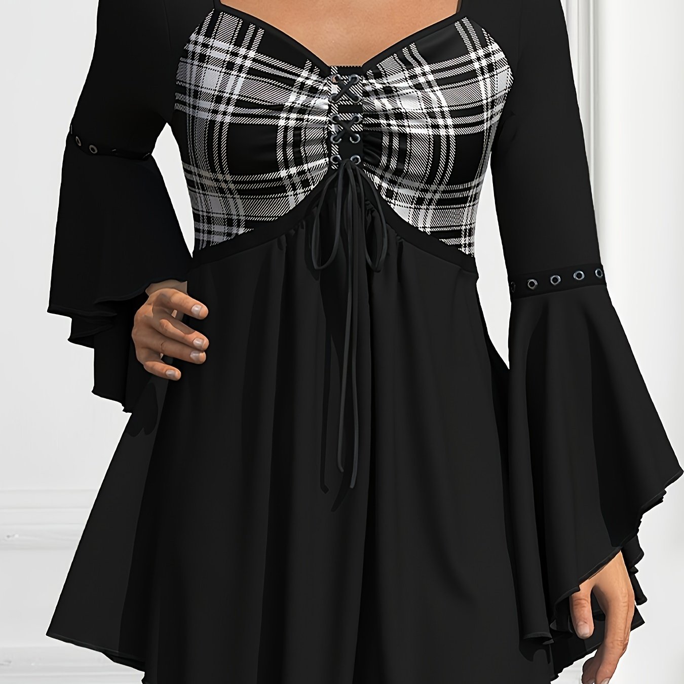 Plus Size - Plus Size - Trendy Print Lace-up Top