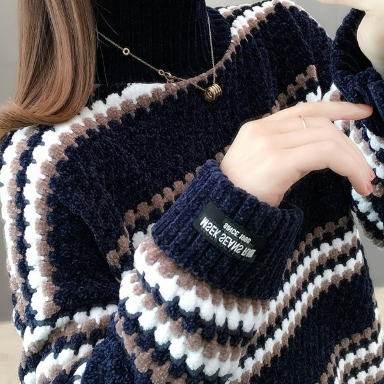 TEMU Ladies' Sweaters, Fashionable Sweaters, Color Block , Elegant, Comfortable, Loose, Autumn And Winter Sweaters