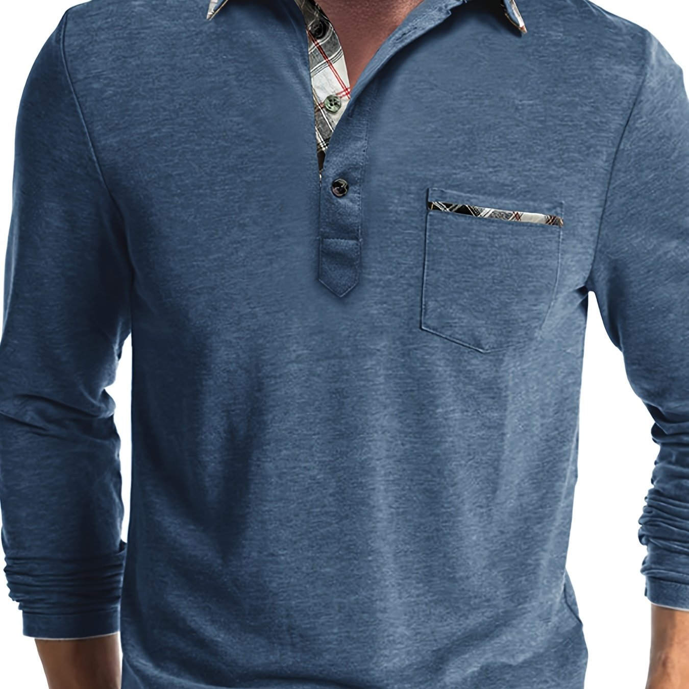 Plus Size Men's Long Sleeve Lapel Pocket T-shirt, Plus Size