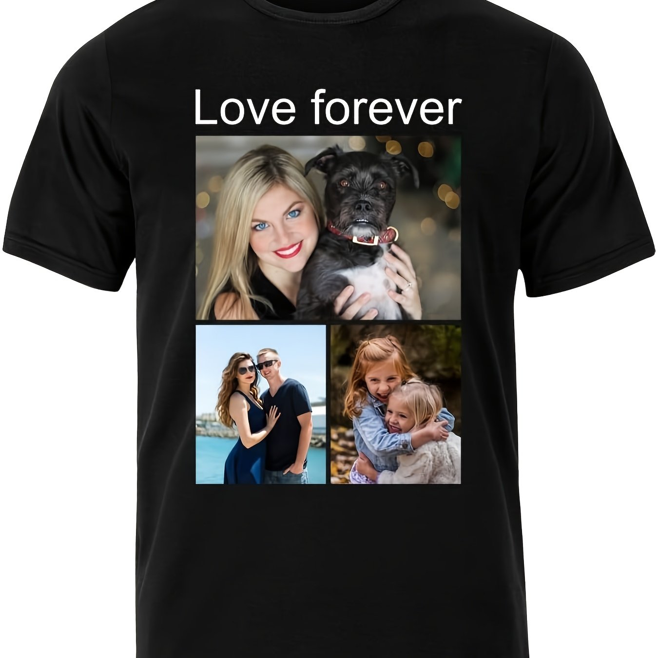 Custom Photo T-shirt Compatible For - Multiple Photos, Custom Print Your Own Design, Round Neck Short Sleeve Casual Summer Tee With Stretch Fabric & Hot Transfer Printing ( Via Website/app)