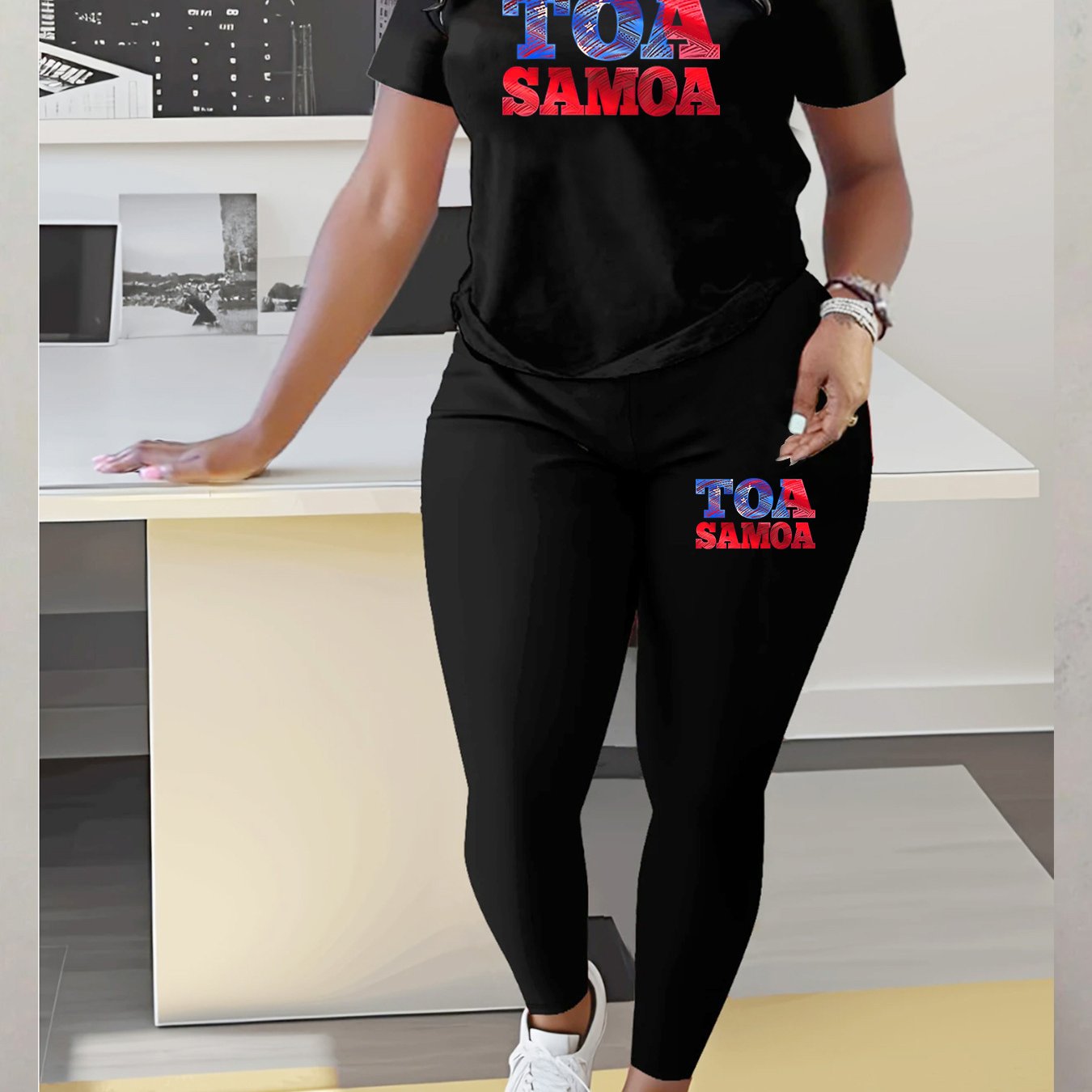 TEMU Plus Size - Plus Size - Casual Two-piece Outfit For Women Featuring A Round Neck Short Sleeve Top And Pants, Ideal For Any Season