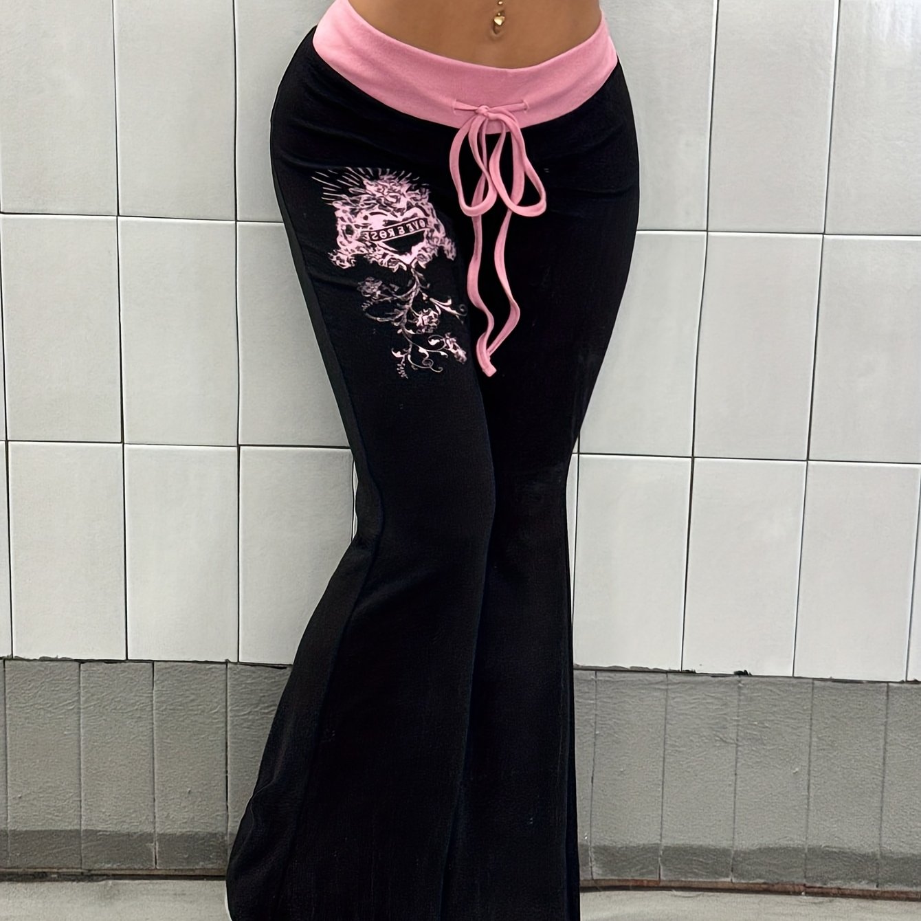 TEMU Fashionable Women's Color- Printed Flared Pants With A Punk Style