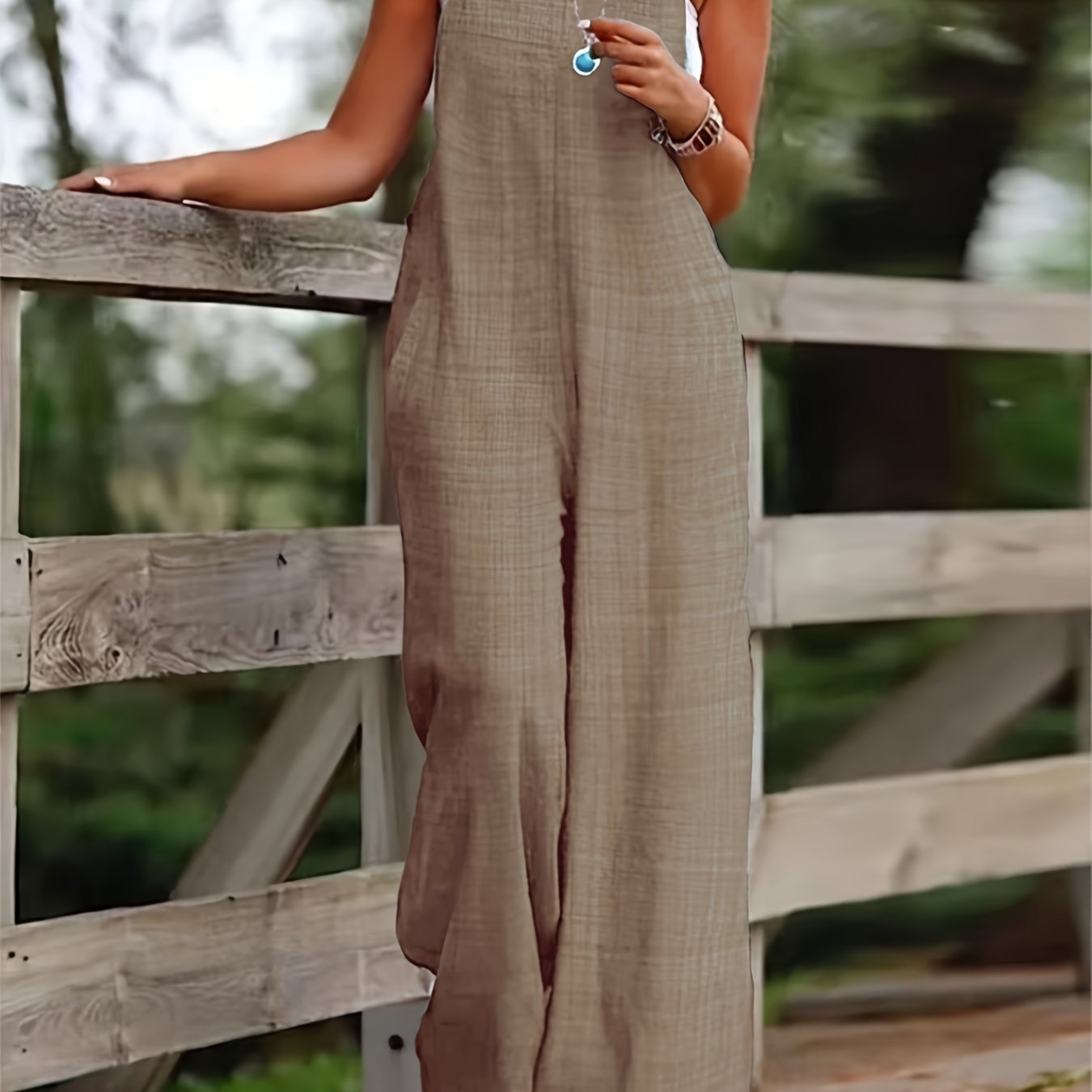 TEMU Weite Damen-Jumpsuit für den Urlaub - Ärmelloses Trägerdesign mit , Maschinenwaschbarer Einfarbiger Ganzjahres-Outfit für Strand, Picknicks &