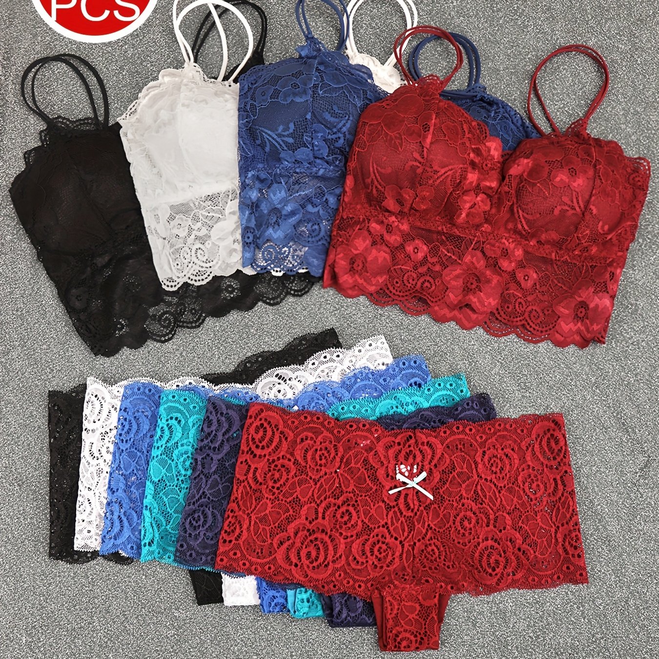 TEMU 10pcs Women's Lace Lingerie Set - 6 Colors, S-xxl Sizes, Elegant Fashion Sexy Women's Bra Set, Mid-waist , Comfortable Everyday Lingerie Set,