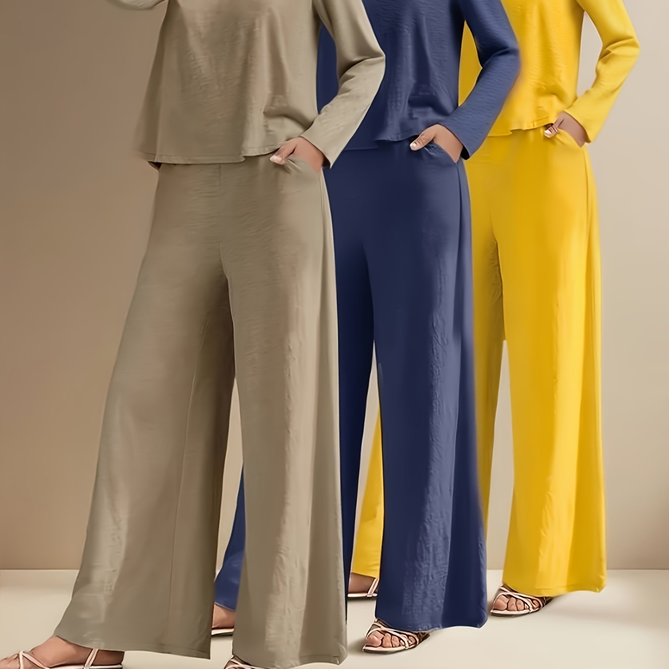 TEMU 6pcs/3 Sets Fashionable Casual Long Sleeved Spring And Autumn Women's Set, Solid Color Long Sleeved Top+solid Color Long Pants Set, Suitable For