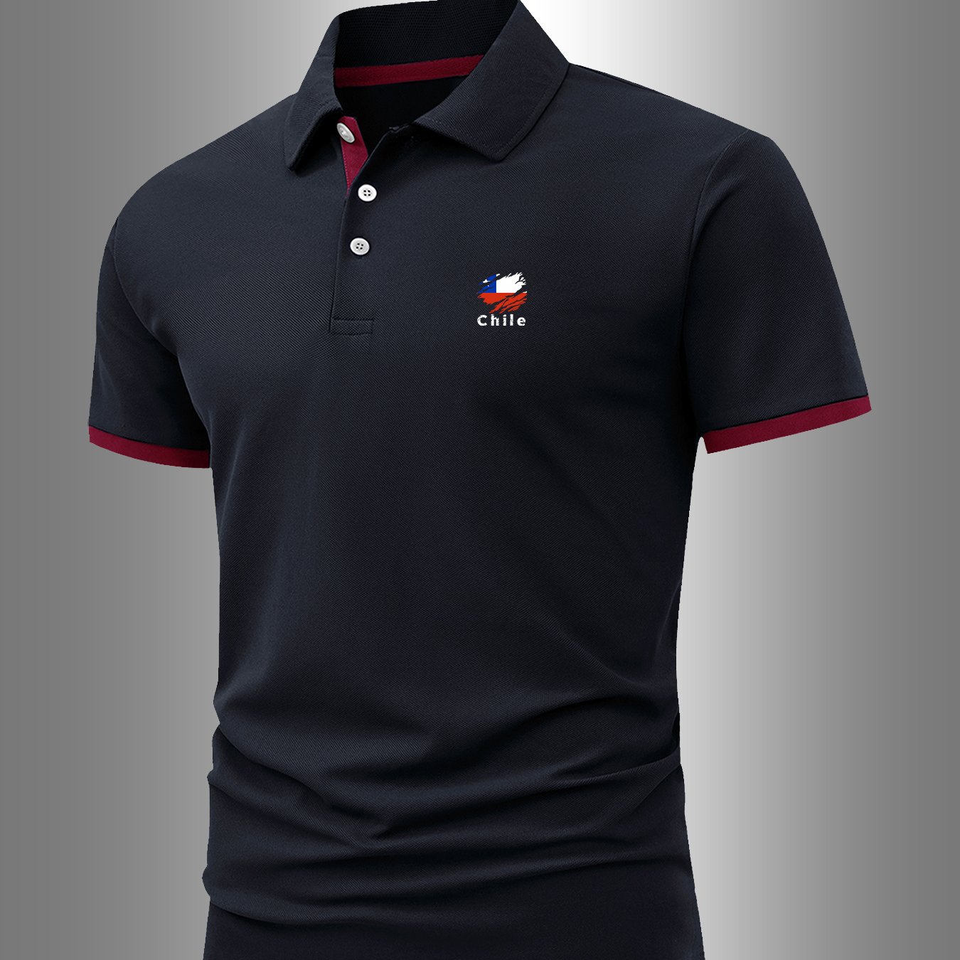 TEMU Men's Chile Shirt - Short Sleeve, Collar, Regular Fit, Summer Casual & Sports Shirt For Golf, Running, Streetwear - Light Blue With Black Trim &