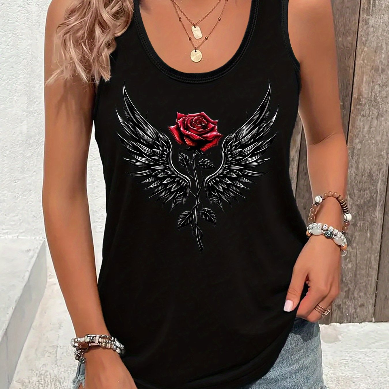 TEMU Plus Size - Plus Size - Plus Size Fashion Casual Women's Vest, Letter Print Pattern, Sleeveless Vest, Suitable For Spring And Summer Season,