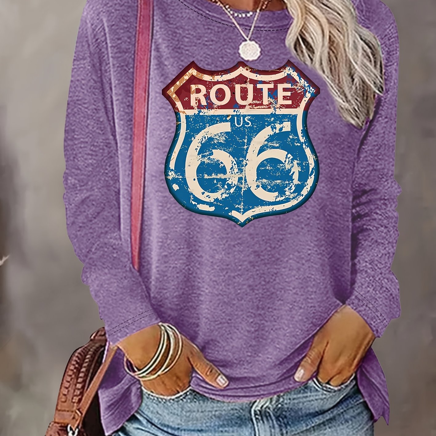 TEMU Retro Printed Round Neck Festive Elegant Women's Long Sleeve T-shirt, Casual Elegant Spring Summer Autumn Winter Outfit, Daily Versatile Vintage