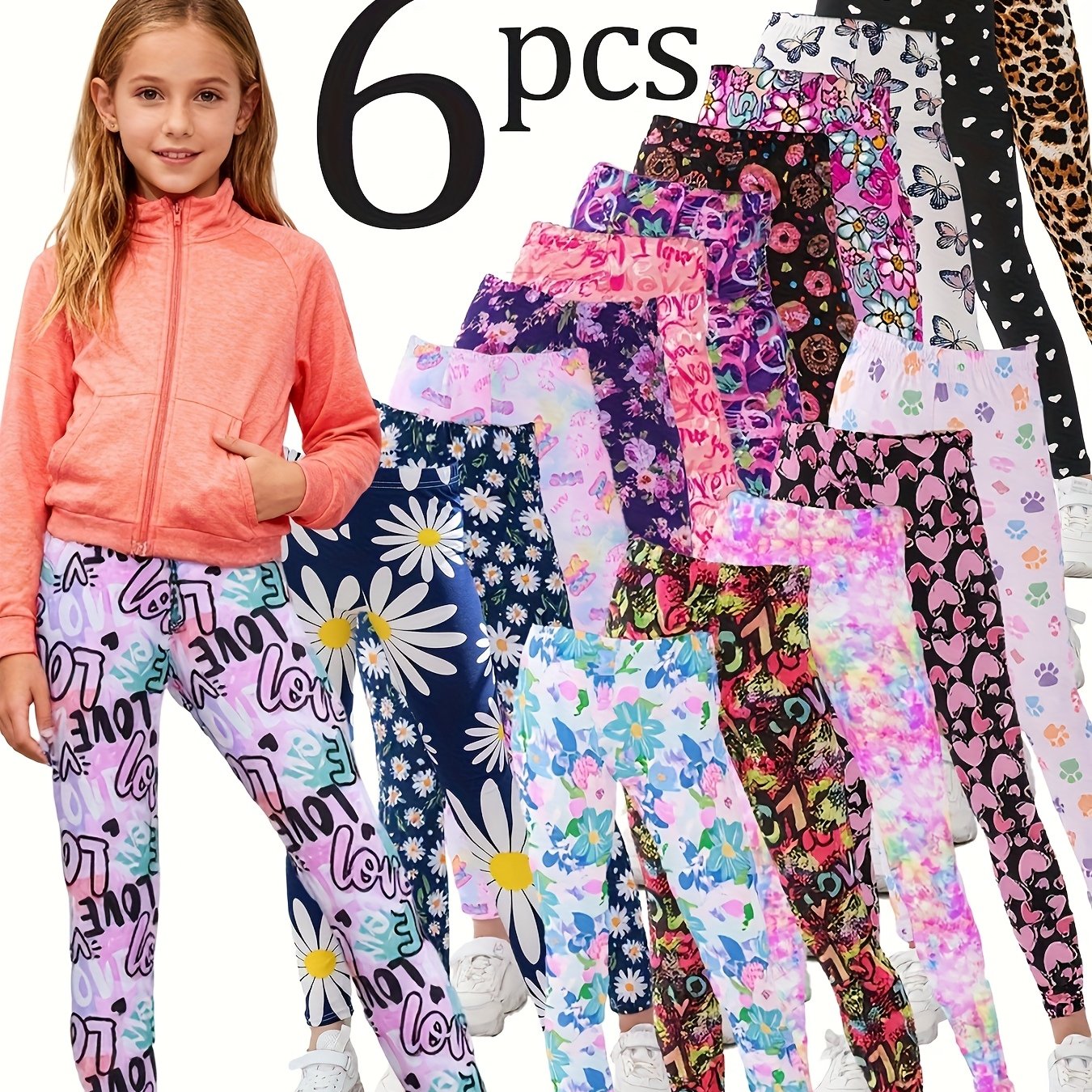 TEMU Random 6pcs Set Of Tights For Girls, Super Stretchy And Soft, Suitable For Spring And Autumn, Casual And Fashionable Rolled Waist Tights, Solid
