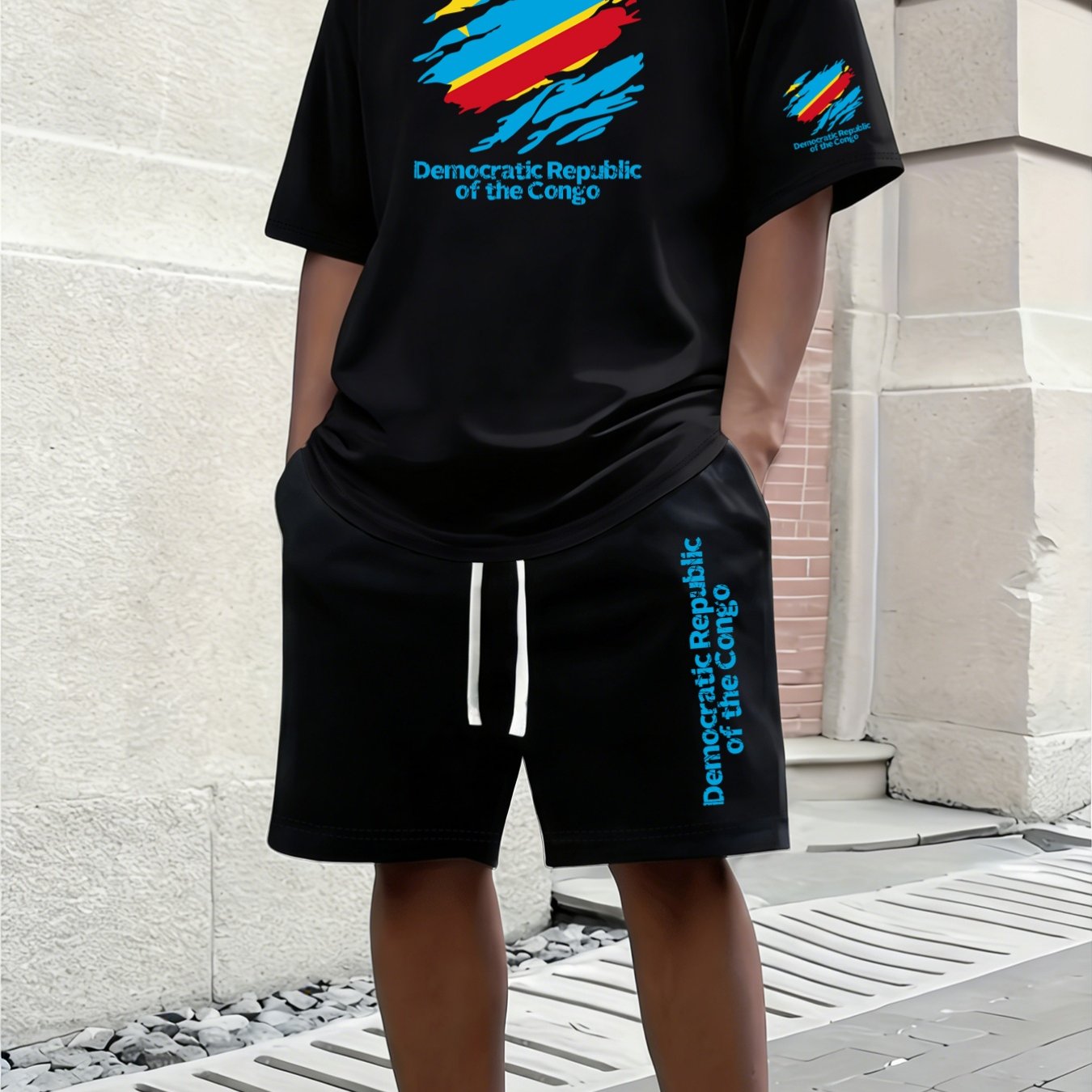 TEMU Summer 's Short Sleeve And Shorts 2pcs Set, Democratic The Congo Print, Regular Fit, Comfortable Fabric, Fashion Streetwear, Suitable For Daily