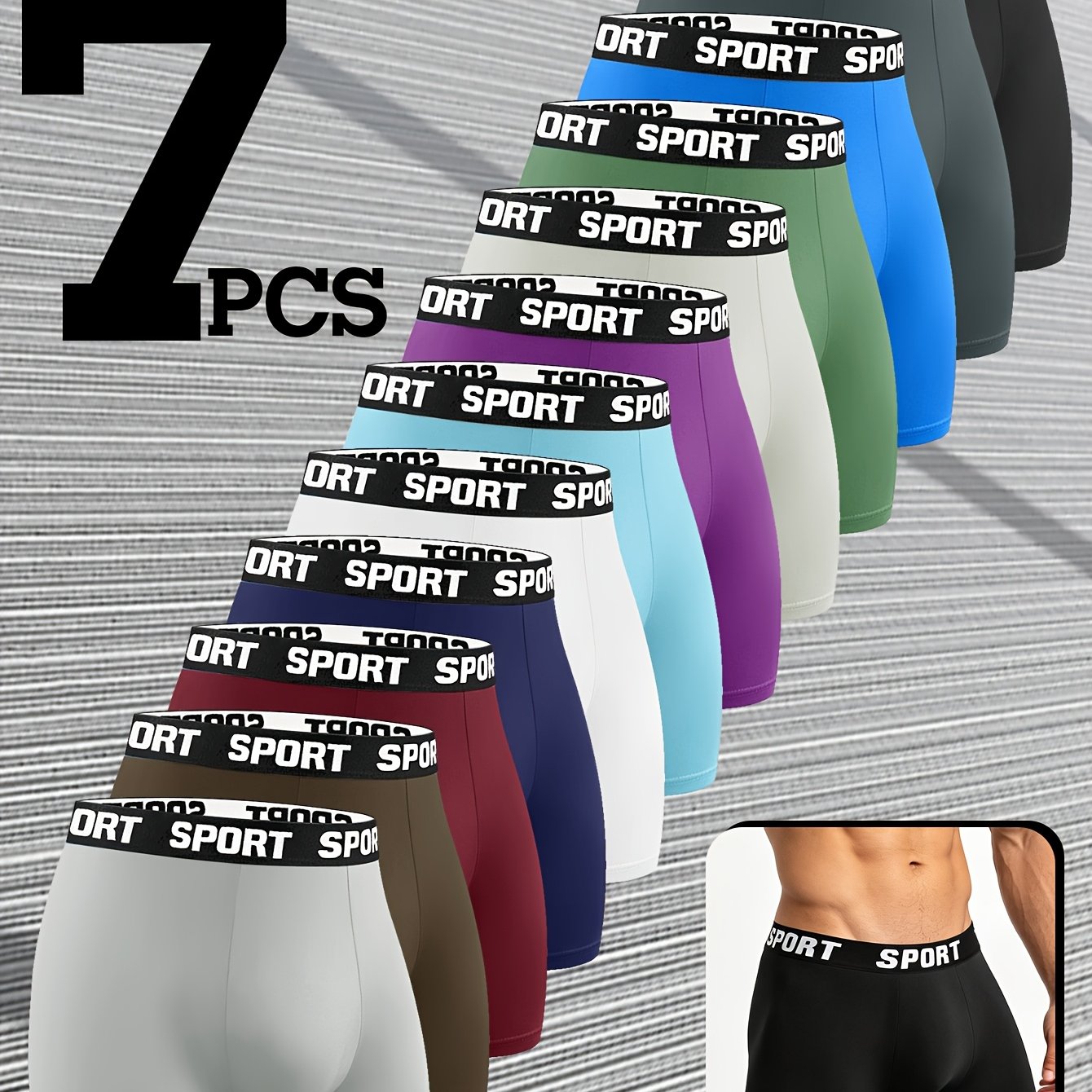 TEMU Random 7pcs Men's Breathable Long Style Boxer Briefs, Durable And Wear-resistant, High Elasticity, Lightweight And Comfortable Fabric, Commuting