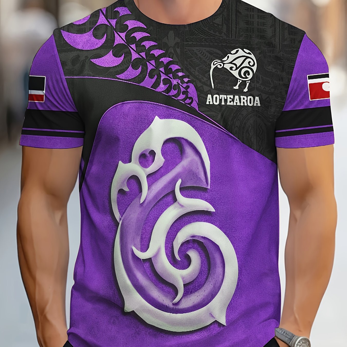 TEMU Men's New Zealand Themed T-shirt - Māori Cultural With Print, Round Neck Casual Shirt Suitable For Travel & Casual Attire, Machine Washable New