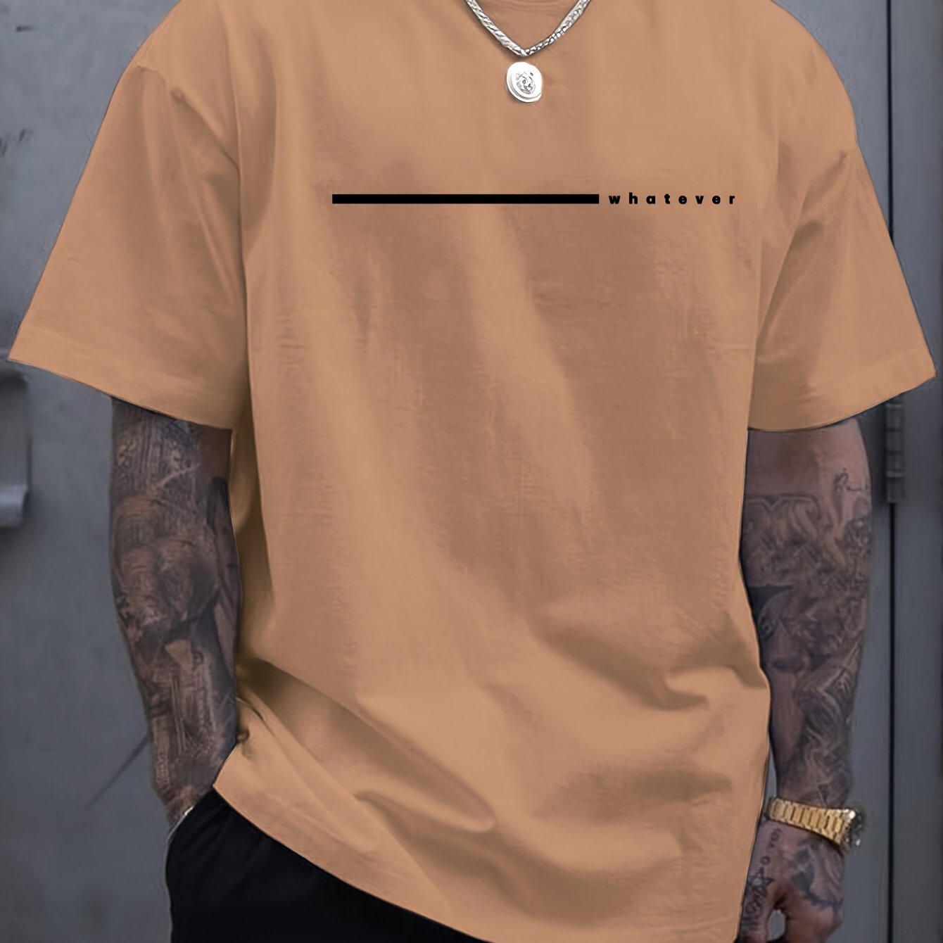 TEMU Plus Size Neck T-shirt For Men, '' Pattern Print Short Sleeve Tees For Spring/summer, Outdoor Sports