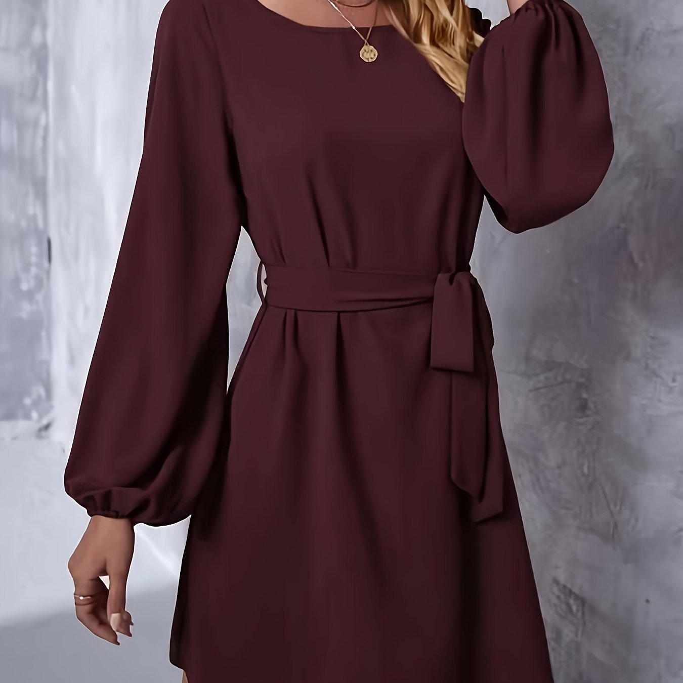 belted solid color dress casual long sleeve dress for spring fall womens clothing
