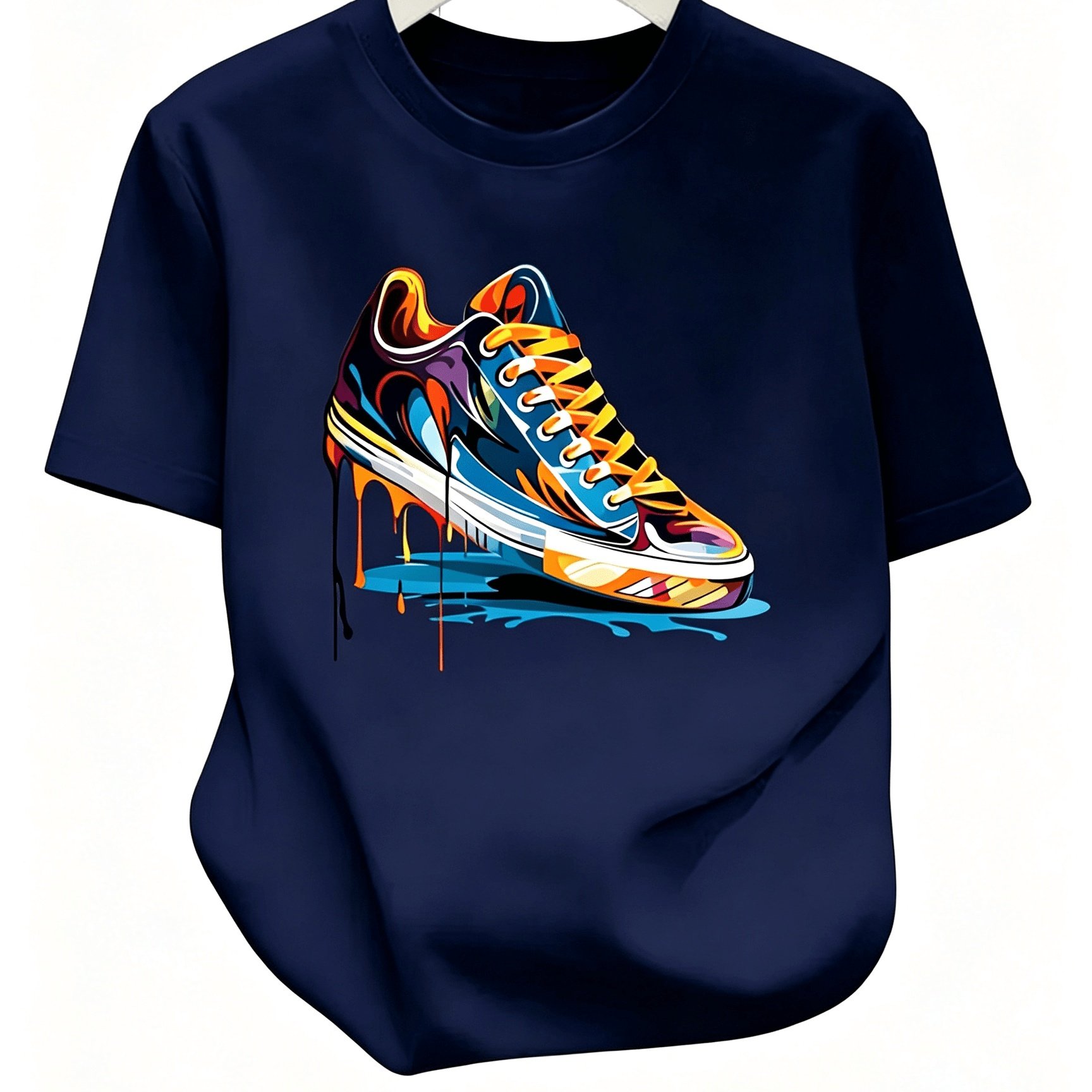TEMU Camiseta de manga corta para hombre con estampado de de zapatillas y diseño de ropa con salpicaduras de tinta - superior casual transpirable de