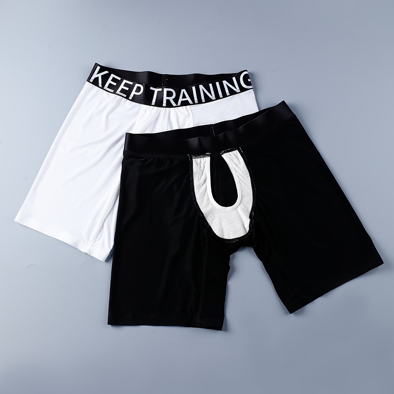 TEMU 2pcs Men's Extended Flat Briefs Comfortable Breathable Boxing Shorts Fitness Athletic Shorts Anti-friction Leg Daily Casual High-elastic Fabric