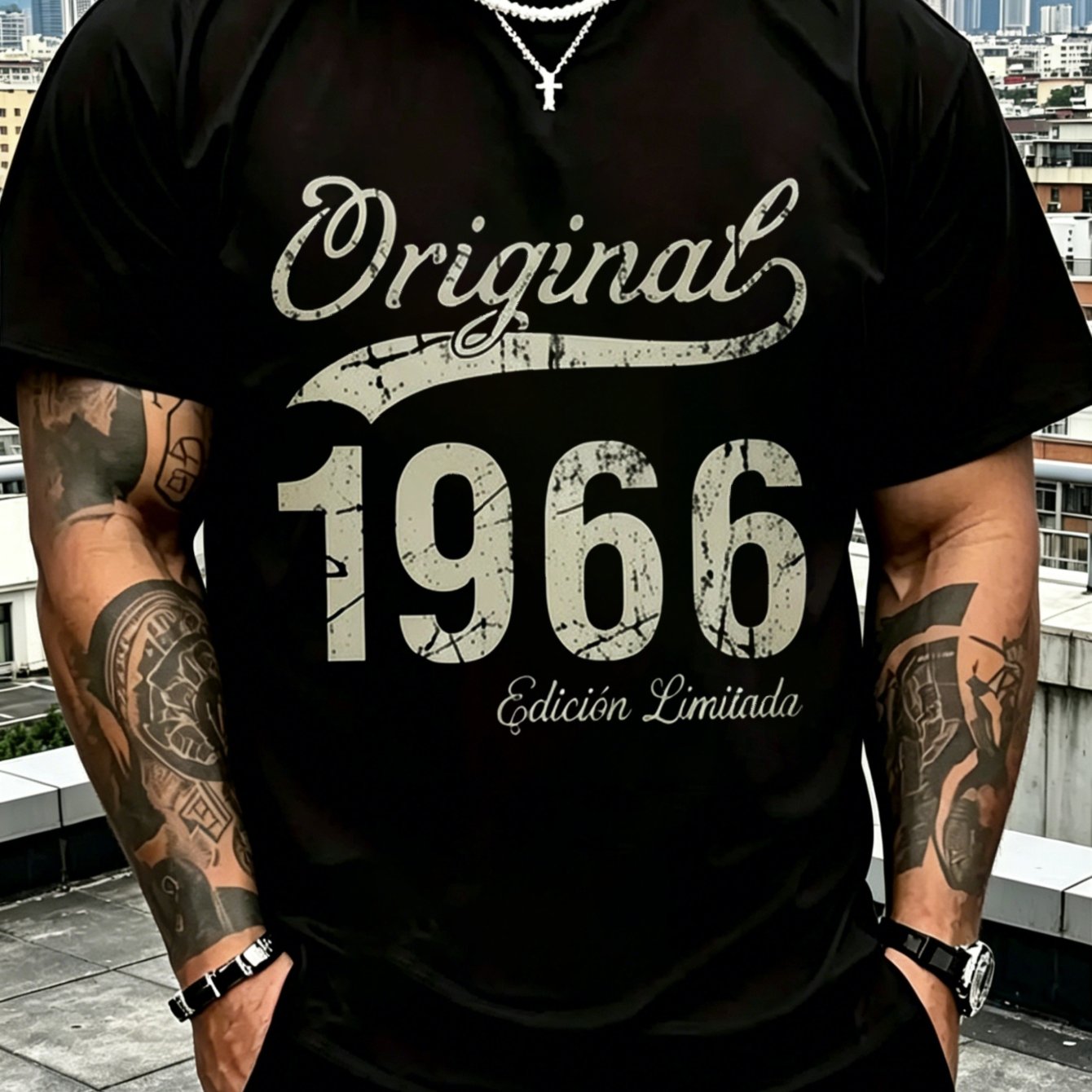 Original 1966 Edition 60th Birthday 1966 Men's With Back Print - Crew Neck - Casual At Home - Street Style & Outdoor - Versatile Pure T-shirt