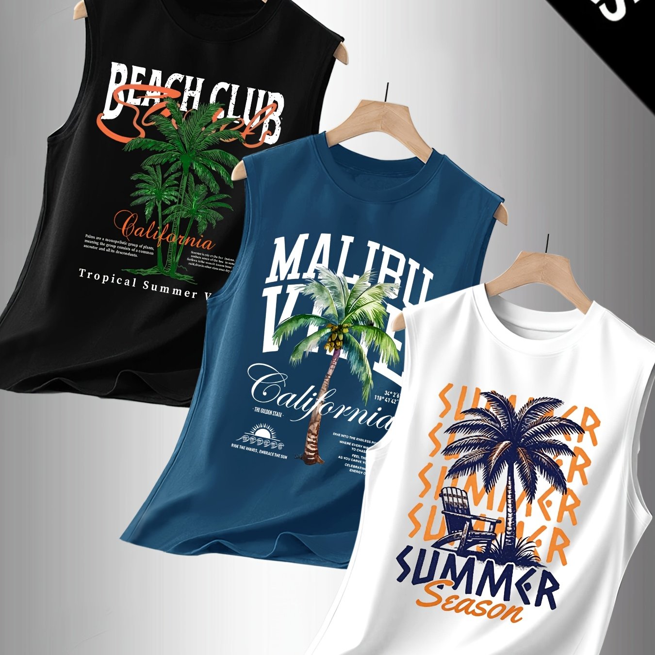 TEMU Men's Casual Sleeveless Sports Tank Top 3pcs Set