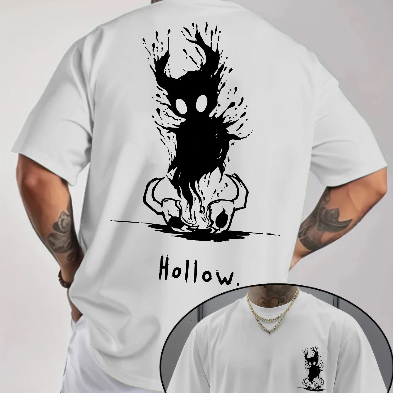 TEMU T-shirt da e casual con scollo , caratterizzata da un design con incisione 'HOLLOW', con scritte a animati stampate su entrambi il e il retro,