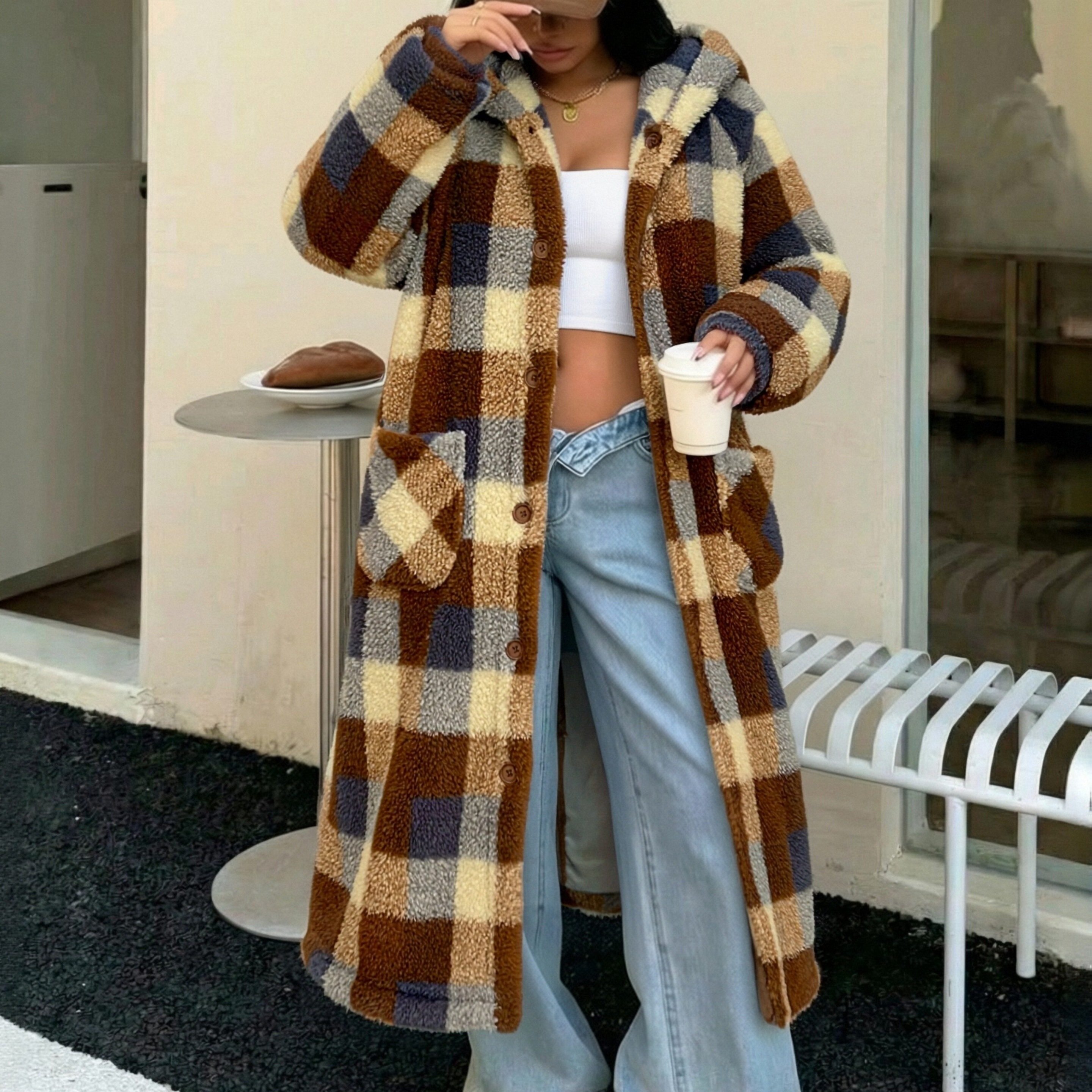 TEMU New Women's Autumn/winter Comfortable Jacket: Thickened Insulation, Loose Fit Design, Machine Washable Soft With 2 Pockets And Hood For Casual