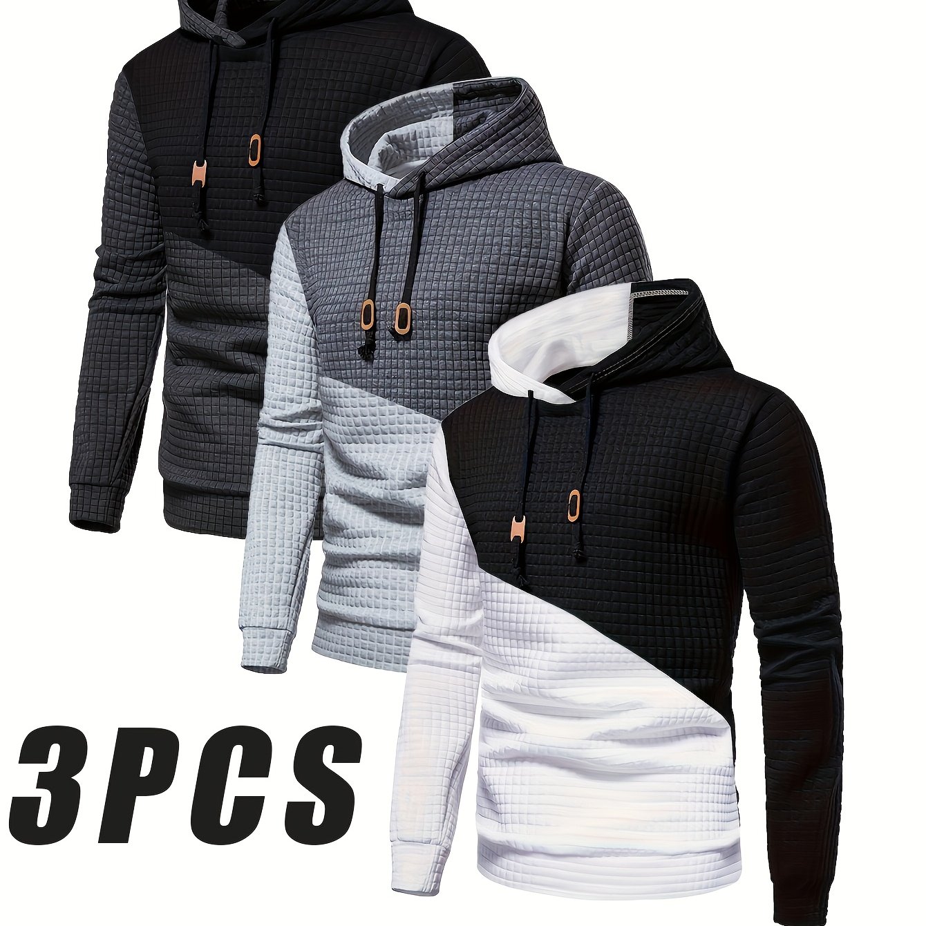 Image of 3pcs Color Block Sports Hoodie Versatile Hoodie Street Casual Hoodie