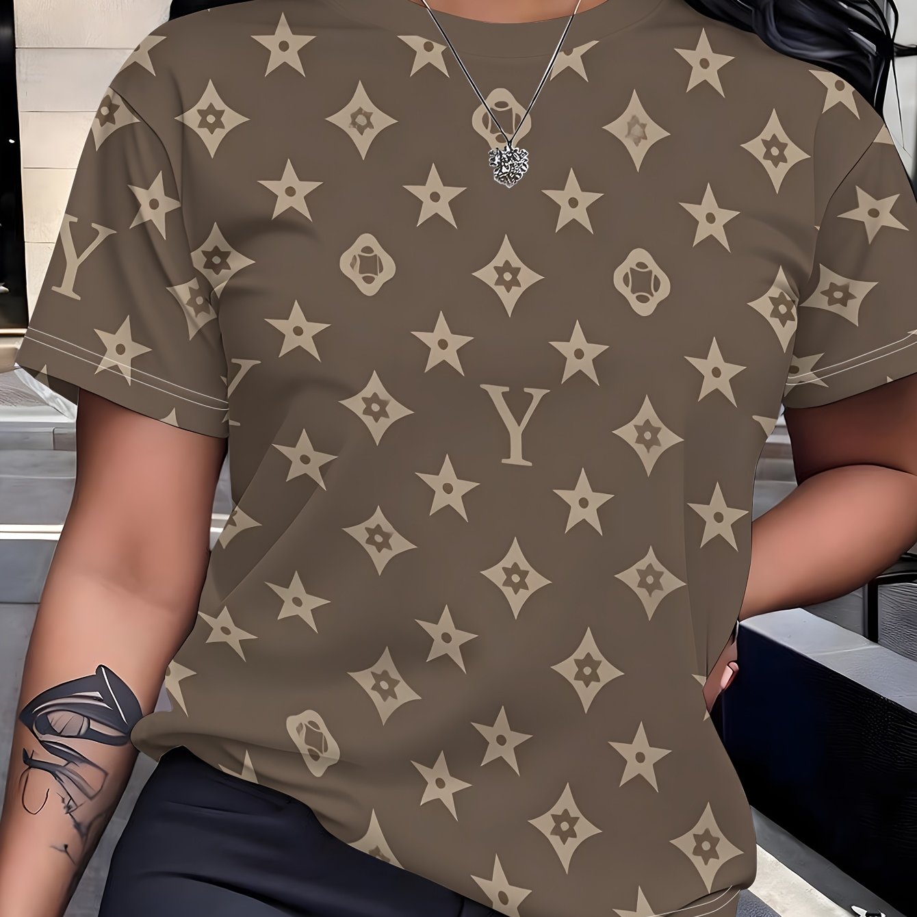 TEMU Women's Summer Round Short Sleeve, Summer Women's Fashion Printed Loose All-match Casual Top For And Outdoor Short Sleeve