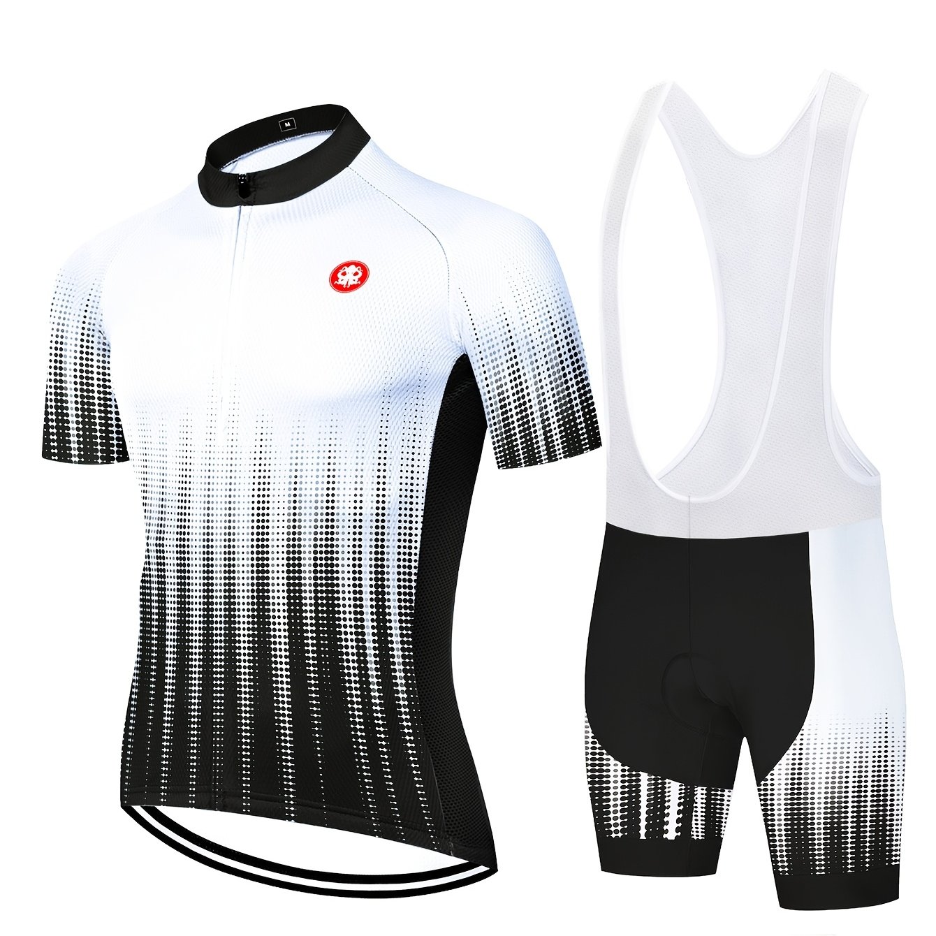 Image of Octopus White Polka Dot Print Quick-dry Breathable Riding Sports Shirt With 3 Rear Pockets And Tight Fit, And Bike Riding Shorts With 20d Padding