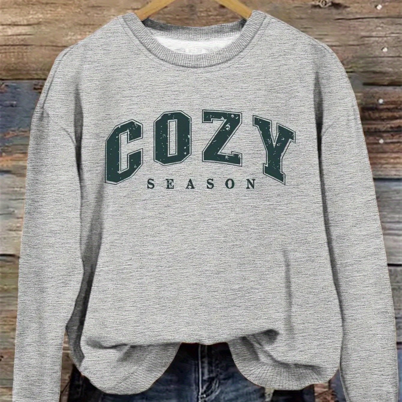 TEMU 1pc Women's Casual Crew Neck Sweater, Long Sleeve Pullover For Autumn/ Winter, Grey Sweatshir